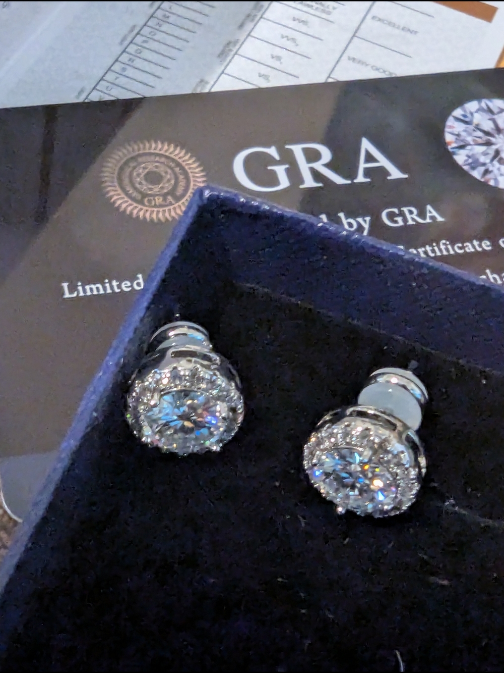 6.5 mm 1.0 ct. Moissante GRA certified Halo Stud Earrings with Clear Crystals